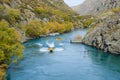 Goldfields jet ride on the Kawarau River to Goldfields Mining Centre in Kawarau Gorge,south island of New Zealand. Royalty Free Stock Photo