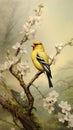 Goldfinch In Spring: A Revived Historic Art Form By Paul Dallas Royalty Free Stock Photo