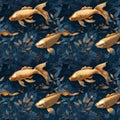 Goldfish in aquarium with blue plants. AI generative illustration