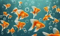 Goldfish in the aquarium with bubbles. 3D illustration Royalty Free Stock Photo