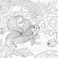 Goldfish in an aquarium.Coloring book antistress for children and adults.