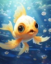 Goldfish with Big Eyes Swimming Deep in a Mobile Background with