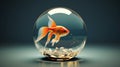 Goldfish fishbowl. Goldfish floating in glass sphere and on a white background. generative ai Royalty Free Stock Photo