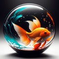Goldfish in a glass ball. Generative AI