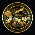 Goldfish Gold  on circle Gold  background Vector Royalty Free Stock Photo