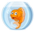 Goldfish in Gold Fish Bowl Cute Cartoon Character Royalty Free Stock Photo