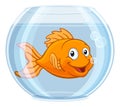 Goldfish in Gold Fish Bowl Cute Cartoon Character Royalty Free Stock Photo