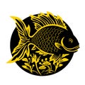 goldfish illustration design with black circle background