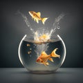 Goldfish jump. goldfish jumping out of the water. rise and improvement concept Royalty Free Stock Photo