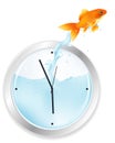 Goldfish Jumping From Clock. Vector