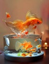 Goldfish jumping out of aquarium Royalty Free Stock Photo