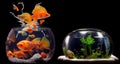 Goldfish jumping out of aquarium Royalty Free Stock Photo