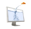 Goldfish Jumping Out Of Screen Royalty Free Stock Photo