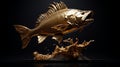3d Fish Image: Bronze Sculpture Of Explosive Wildlife On Dark Background