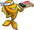 Gold Fish Or Goldfish Sushi Chef Cartoon Character Showing Sushi Set Japanese Seafood Royalty Free Stock Photo