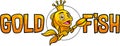 Cute Gold Fish Or Goldfish Cartoon Character With Crown Holding A Spoon Logo Design