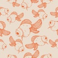 Goldfish pattern orange outline sketch on cream background