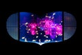 Goldfish pet freedom swimming in aquarium heart shape art design with illuminated pink neon light effect isolated on black