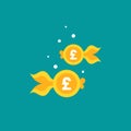 Goldfish. Pound sterling coin as golden fish. Flat icon isolated on blue background. Free, easy catch money Royalty Free Stock Photo