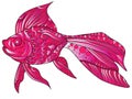 Goldfish sea animal color crimson for adults pink. Anti-stress for adult. Zentangle style red. Lace pattern