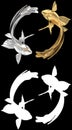 Goldfish and Silverfish Isolated on black background Yin Yang symbol Beautiful