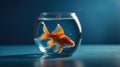Solitary Goldfish in a Glass Bowl, Aquatic Life, Teal Background Royalty Free Stock Photo