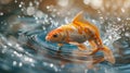 Goldfish swimming in clear water with splashes