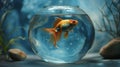 Goldfish Swimming in Fishbowl With Rocks and Water Royalty Free Stock Photo