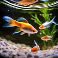 A goldfish swimming in a tank with LED lights that change color based on its mood2 Royalty Free Stock Photo