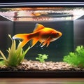 A goldfish swimming in a tank with LED lights that change color based on its mood3 Royalty Free Stock Photo