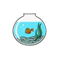 Fish swimming in a round glass bowl aquarium illustration Royalty Free Stock Photo