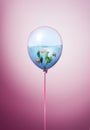 Minimal balloon concept with small gold fish swimming inside. Goldfish inside balloon idea on pink background