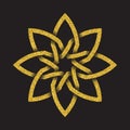 Golden glittering logo template in Celtic knots style on black background. Tribal symbol in octagonal flower form.