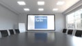 The Goldman Sachs Group logo on the screen in a meeting room. Editorial 3D rendering