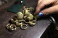 Goldsmith checking ring after casting. Royalty Free Stock Photo