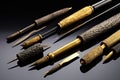 goldsmith tools with gold foil and beaten texture Royalty Free Stock Photo