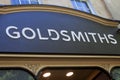 The Goldsmiths Jewelers signage on a shop in the United Kingdom Royalty Free Stock Photo