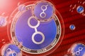 Golem crash, bubble. Golem GNT cryptocurrency coins in a bubbles on the binary code background