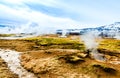 Steaming hot spring at Geysir hot spring area in Iceland Royalty Free Stock Photo