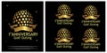 Anniversary golf outing logo. Set of gold icons isolated on black