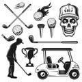 Golf attributes and equipment vector objects