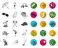 Golf and attributes mono,flat icons in set collection for design.Golf Club and equipment vector symbol stock web Royalty Free Stock Photo