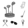 Golf and attributes monochrome icons in set collection for design.Golf Club and equipment vector symbol stock web