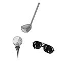 Golf and attributes monochrome icons in set collection for design.Golf Club and equipment vector symbol stock web