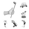 Golf and attributes monochrome icons in set collection for design.Golf Club and equipment vector symbol stock web