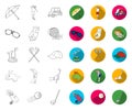 Golf and attributes outline,flat icons in set collection for design.Golf Club and equipment vector symbol stock web Royalty Free Stock Photo