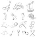 Golf and attributes outline icons in set collection for design.Golf Club and equipment vector symbol stock web