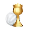 Golf Award Vector. Golf Ball, Golden Cup. Banner Advertising. Sport Event Announcement. Competition Announcement, Game