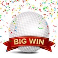 Golf Award Vector. Red Ribbon. Big Sport Game Win Banner Background. White Ball. Confetti Falling. Realistic Isolated Royalty Free Stock Photo