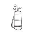 Golf bag with clubs in doodle style. Hand drawn isolated vector illustration on white background Royalty Free Stock Photo